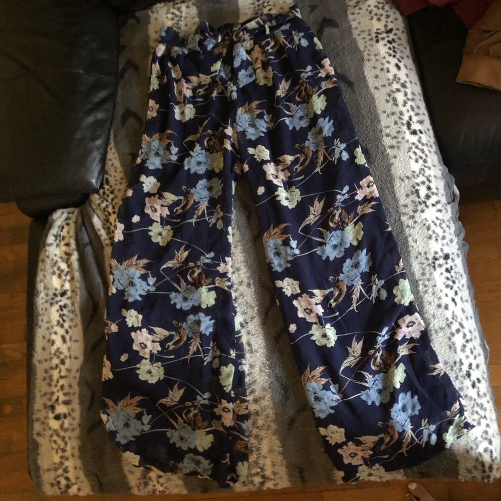 Navy Wide Leg Floral Pants
